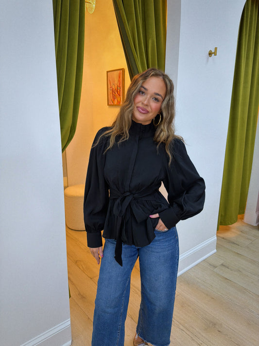 The Monroe Tie-Front Top - Black