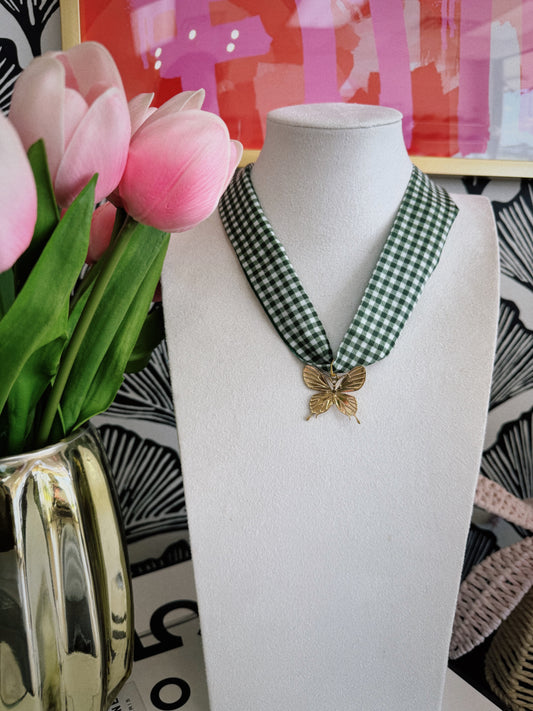 Gingham Butterfly Necklace