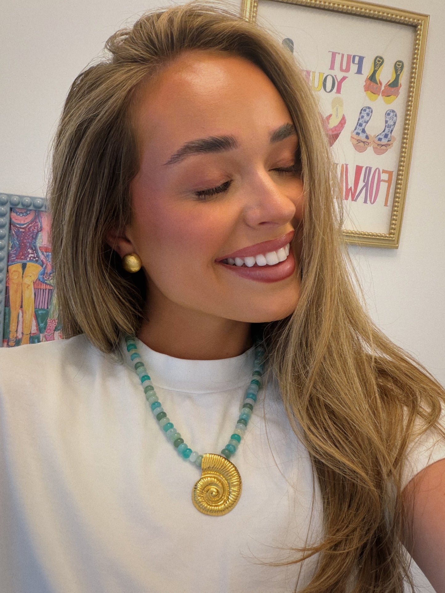 Beaded Seashell Necklace - Blue