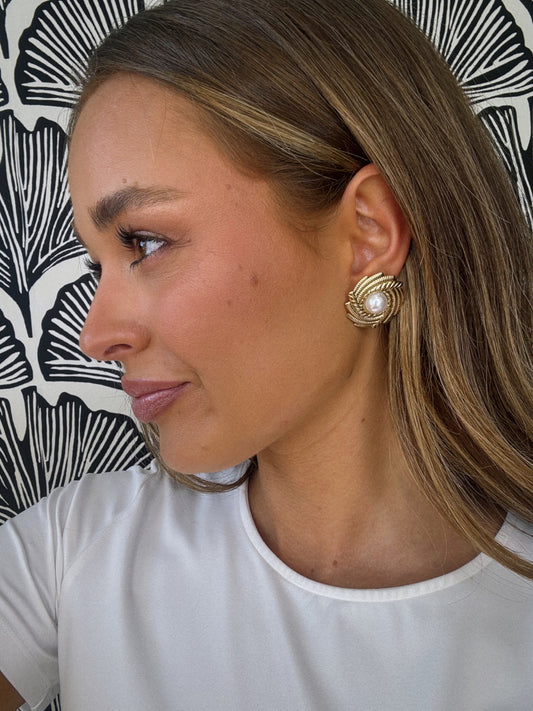 Sunburst Pearl Stud Earrings