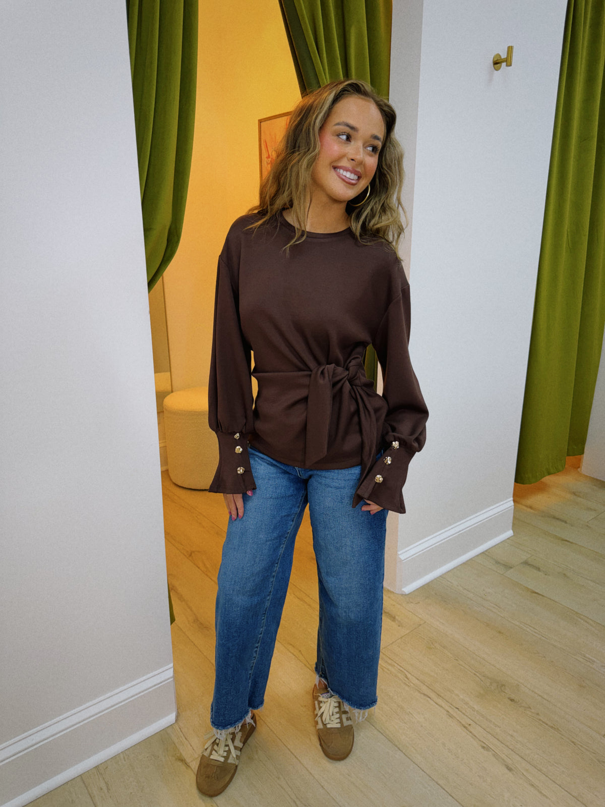 The Genevieve Wrap Top - Brown