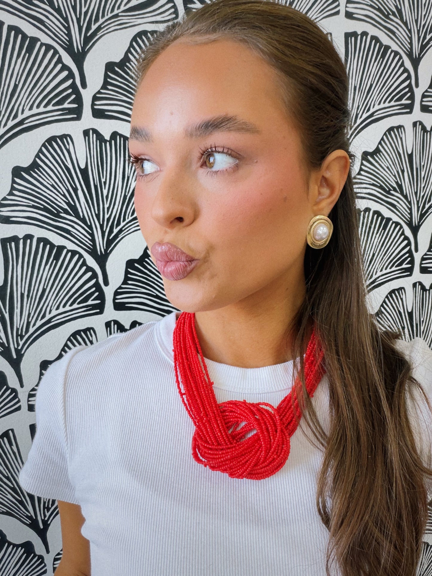 Sail Away Beaded Necklace - Red