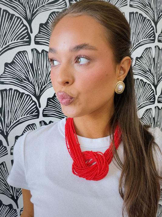 Sail Away Beaded Necklace - Red