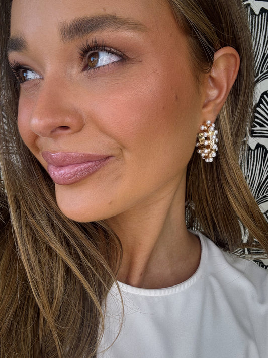 3D Pearl & Gold Earrings
