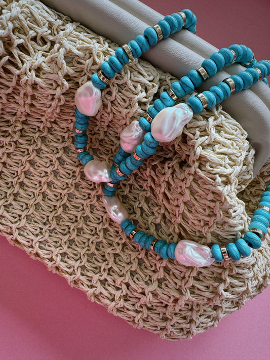 Chunky Pearl & Stone Heishi Necklace