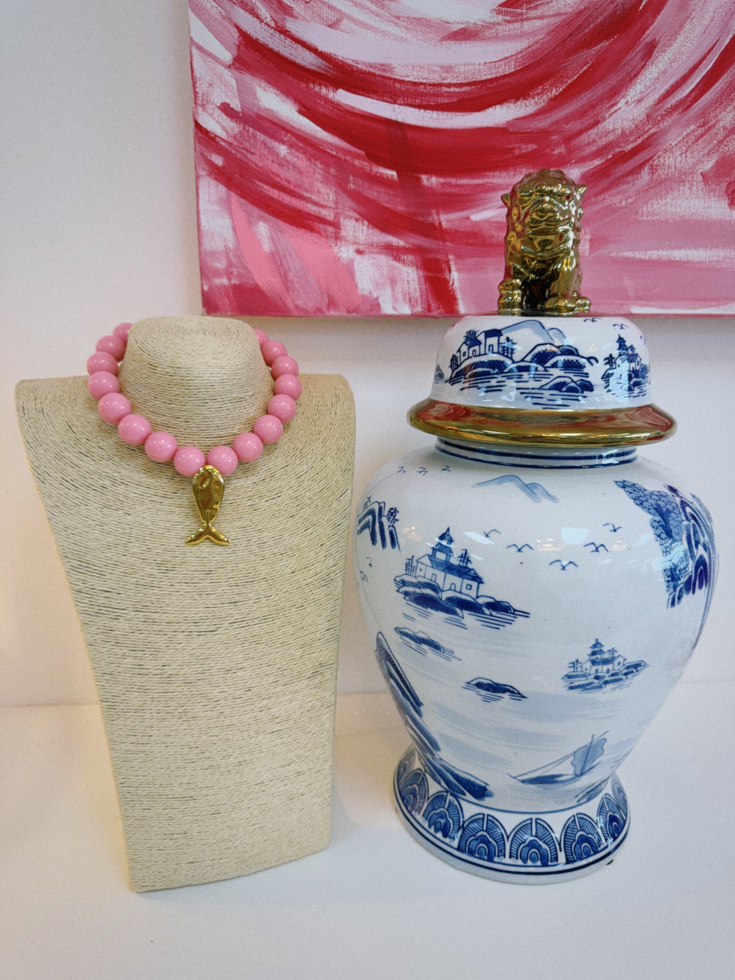 Lucky Catch Beaded Necklace - Pink