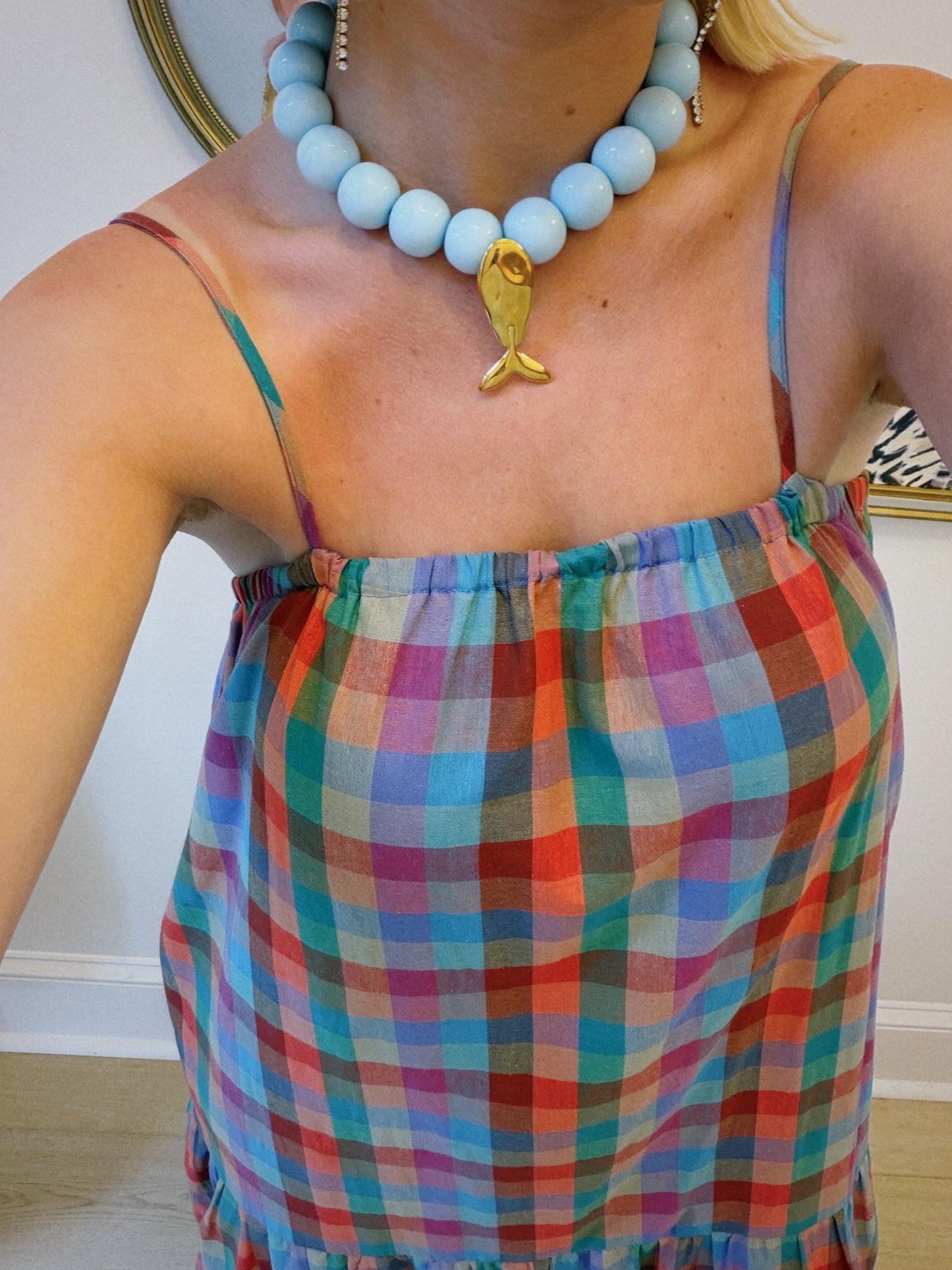 Lucky Catch Beaded Necklace - Light Blue