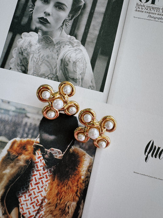 Round Pearl & Crisscross Earrings