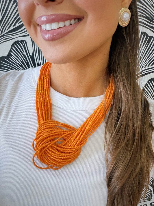 Sail Away Beaded Necklace - Orange