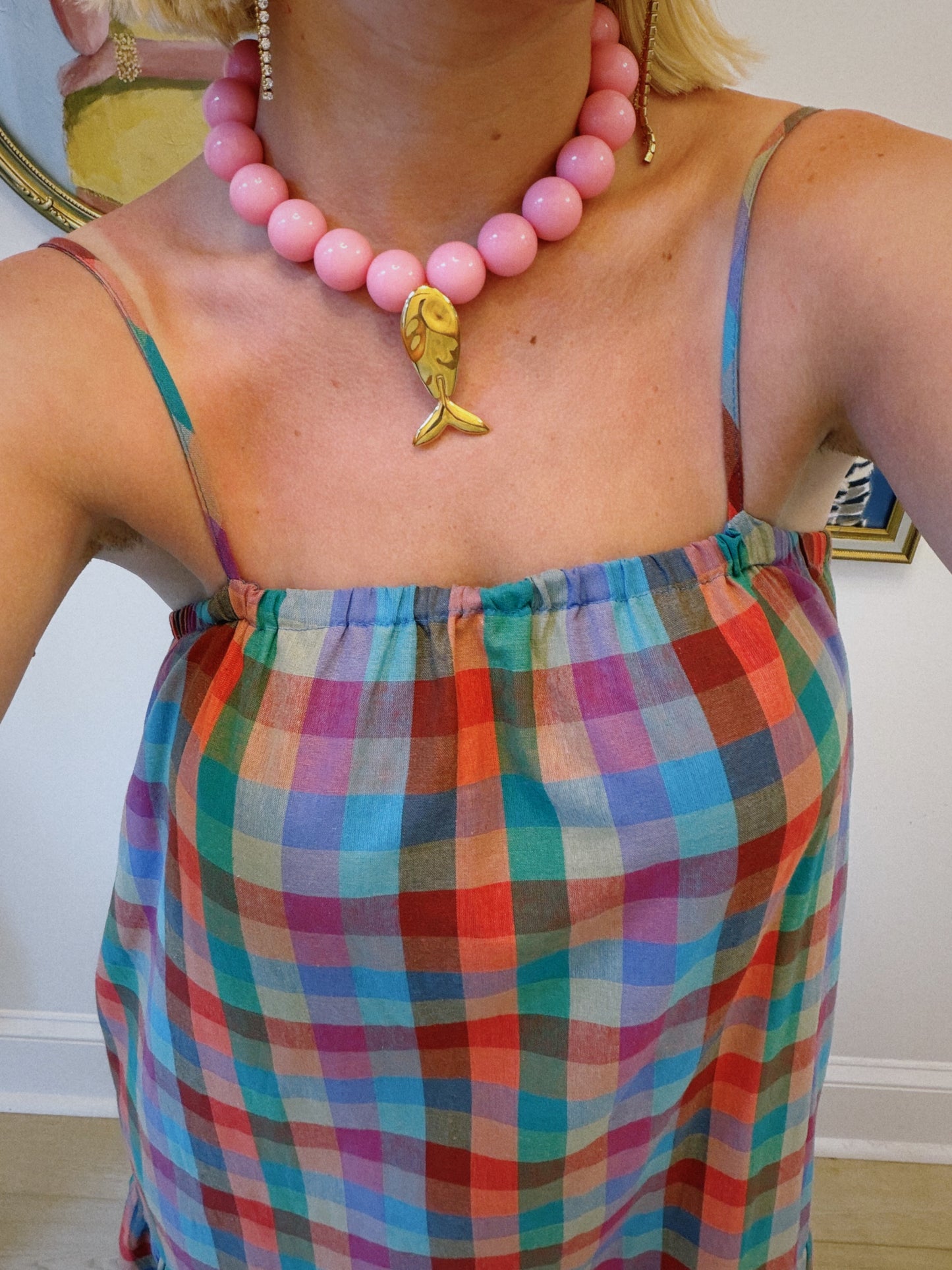Lucky Catch Beaded Necklace - Pink