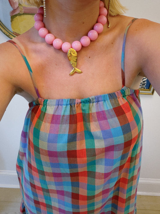Lucky Catch Beaded Necklace - Pink
